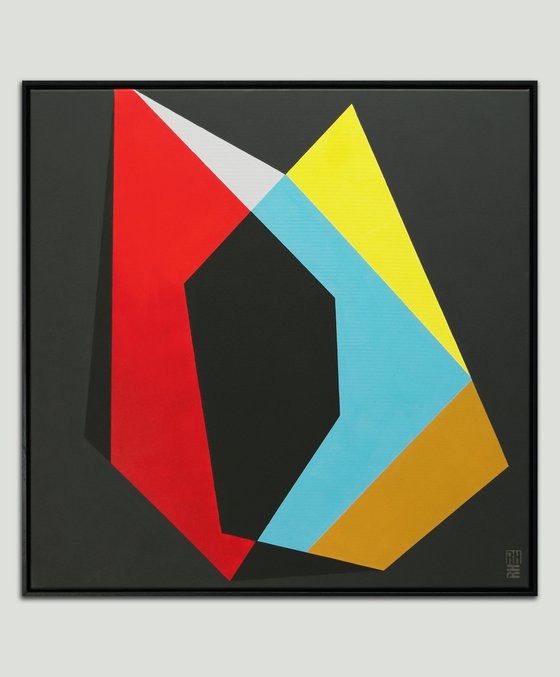 Abstract Painting - Black Diamond - 95x95CM - Incl. Frame - Ronald Hunter - 46J