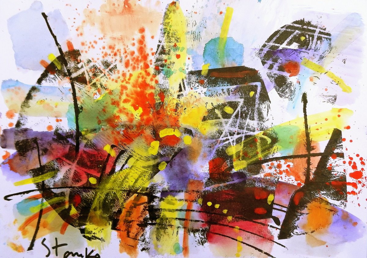 Abstract Acrylic Painting By Stanislav Bojankov, 20 X 14", Presentiment-X, Original Artwork