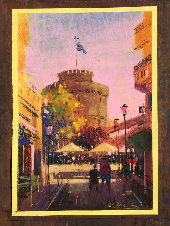 The handmade pastel painting "Thessaloniki, Greece"