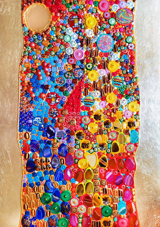 Summer in Spain - Abstract wall sculpture from precious stones. Colorful mosaic art