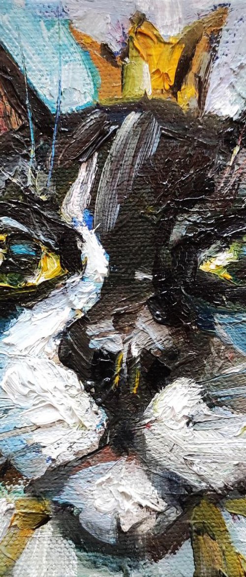 King cat. Oil Painting on Canvas, 6x6'' by Natalia Miasnikova