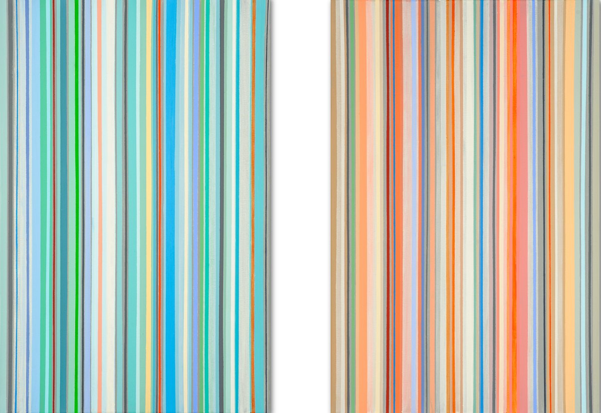 Geometric Abstract Acrylic Painting By Susana Sancho Beltran, 51 X 36", Diptych (Lines 14), Original Artwork