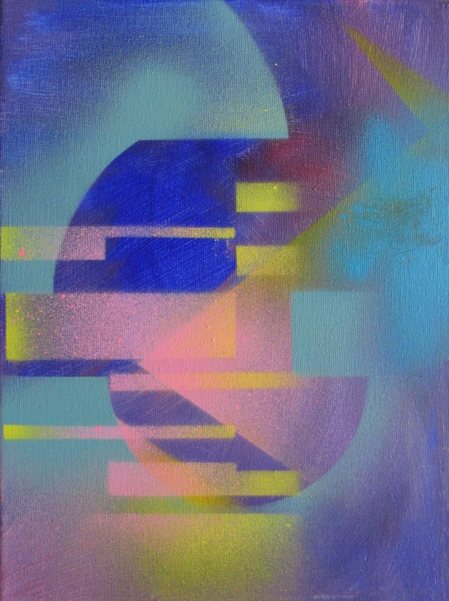 Geometric Abstract Acrylic Painting By Alfred Ng, 9 X 12, Homage To Bauhaus #4, Original Artwork