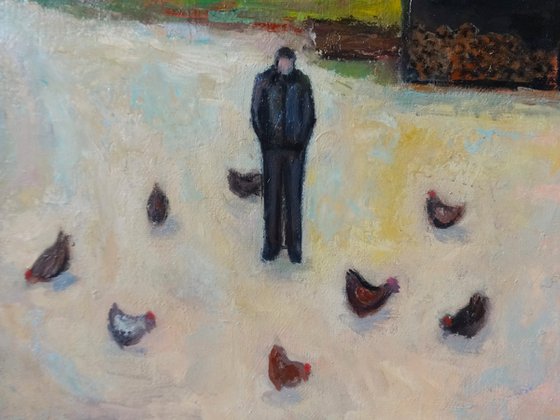 Man with chickens