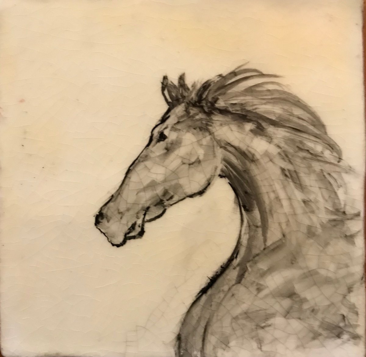 Horse painting on tile by Paul Simon Hughes