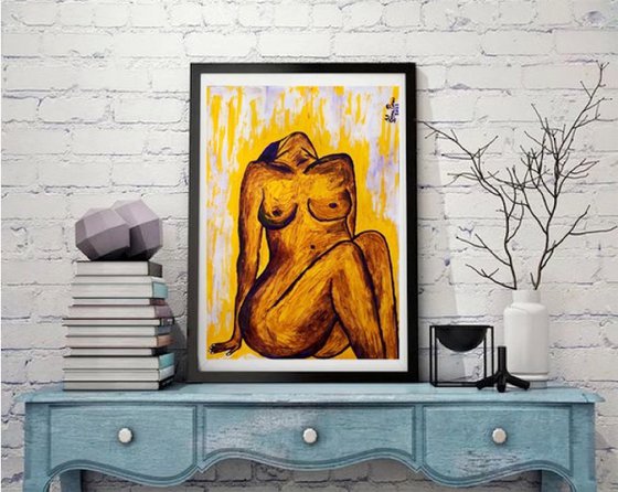 14"x10" (35x25cm), Colores de Sensualidad 9, Nude woman, Colours of sensuality, Woman laying down, Relax, Lose your head, ready to ship