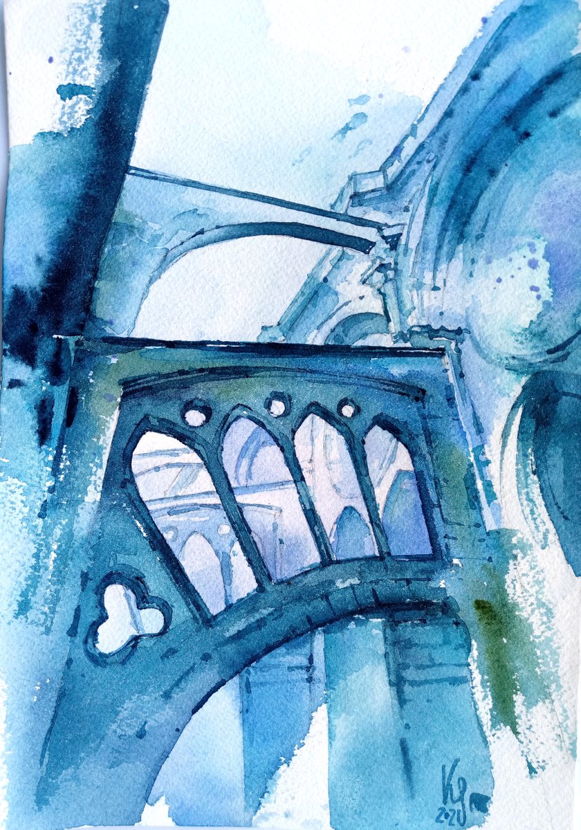 Impressionistic Cityscapes Watercolour By Ksenia Selianko, 7 X 10", "Walking In The Sky", Original Artwork