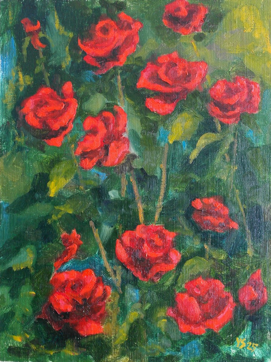 Expressive Oil Painting , Dark Red Roses By Juri Semjonov, 12 X 16, Artwork For Sale On Artfinder