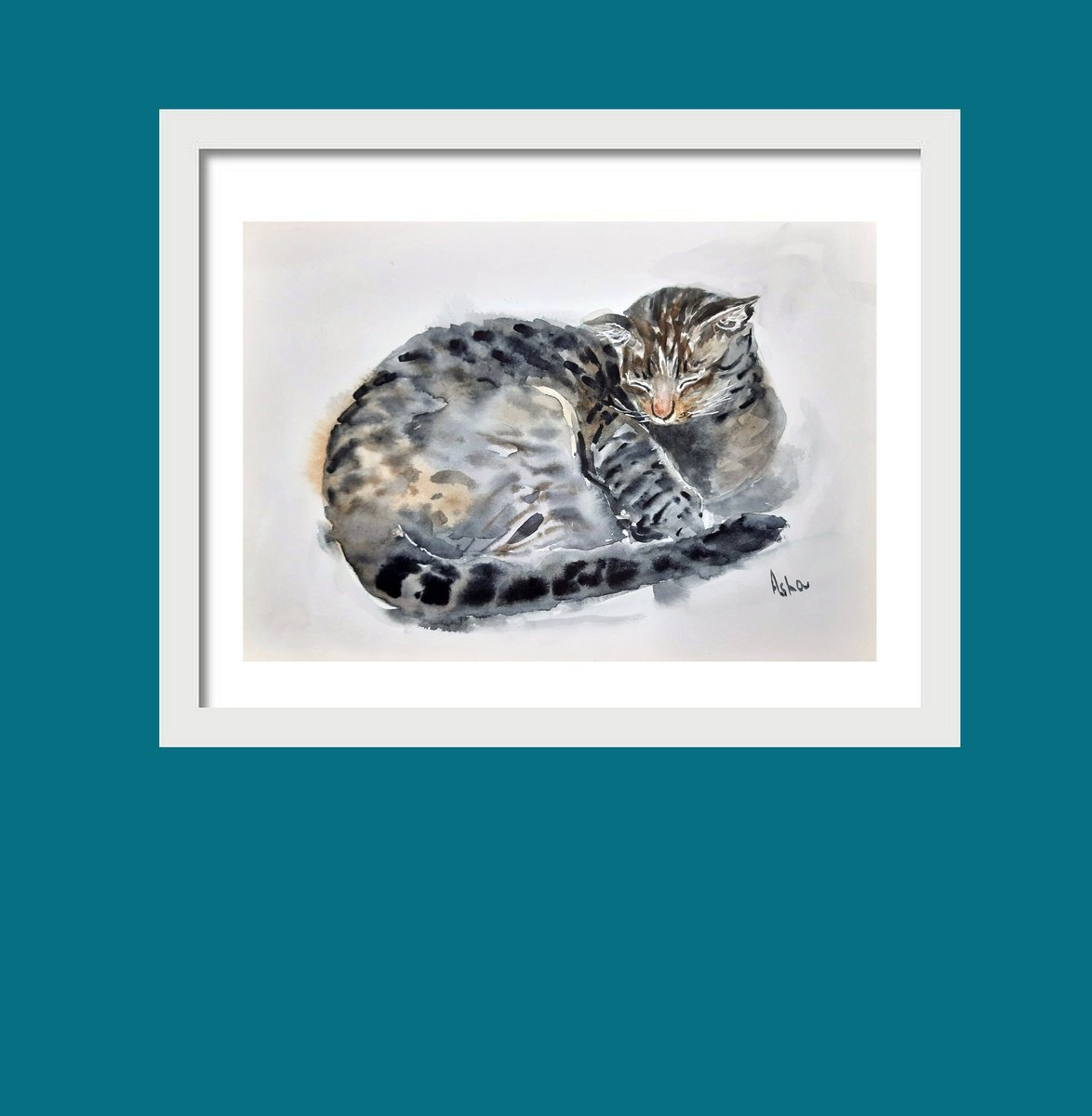 Impressionistic Animal Drawing By Asha Shenoy, 12 X 8, Kumudamini The Tabby Cat, Original Artwork