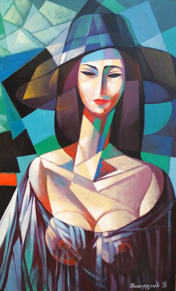 Full Moon (70x80cm, cubism, oil painting, ready to hang)