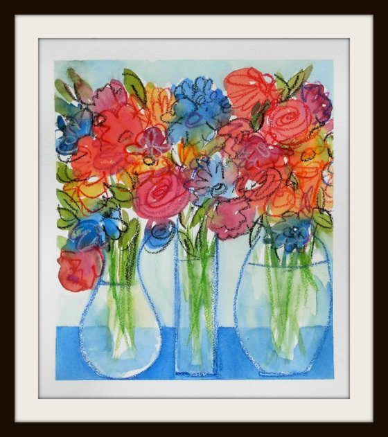 Three Vases of Summer Flowers