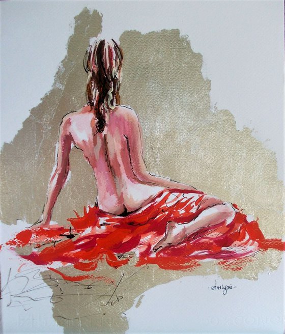 Elegance Awaits II -  Woman Painting on Paper