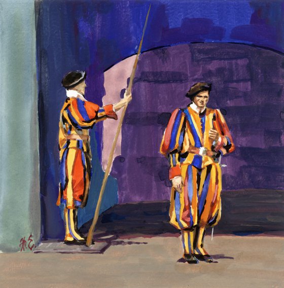 Vatican guard, Gouache sketch, Italy, Rome