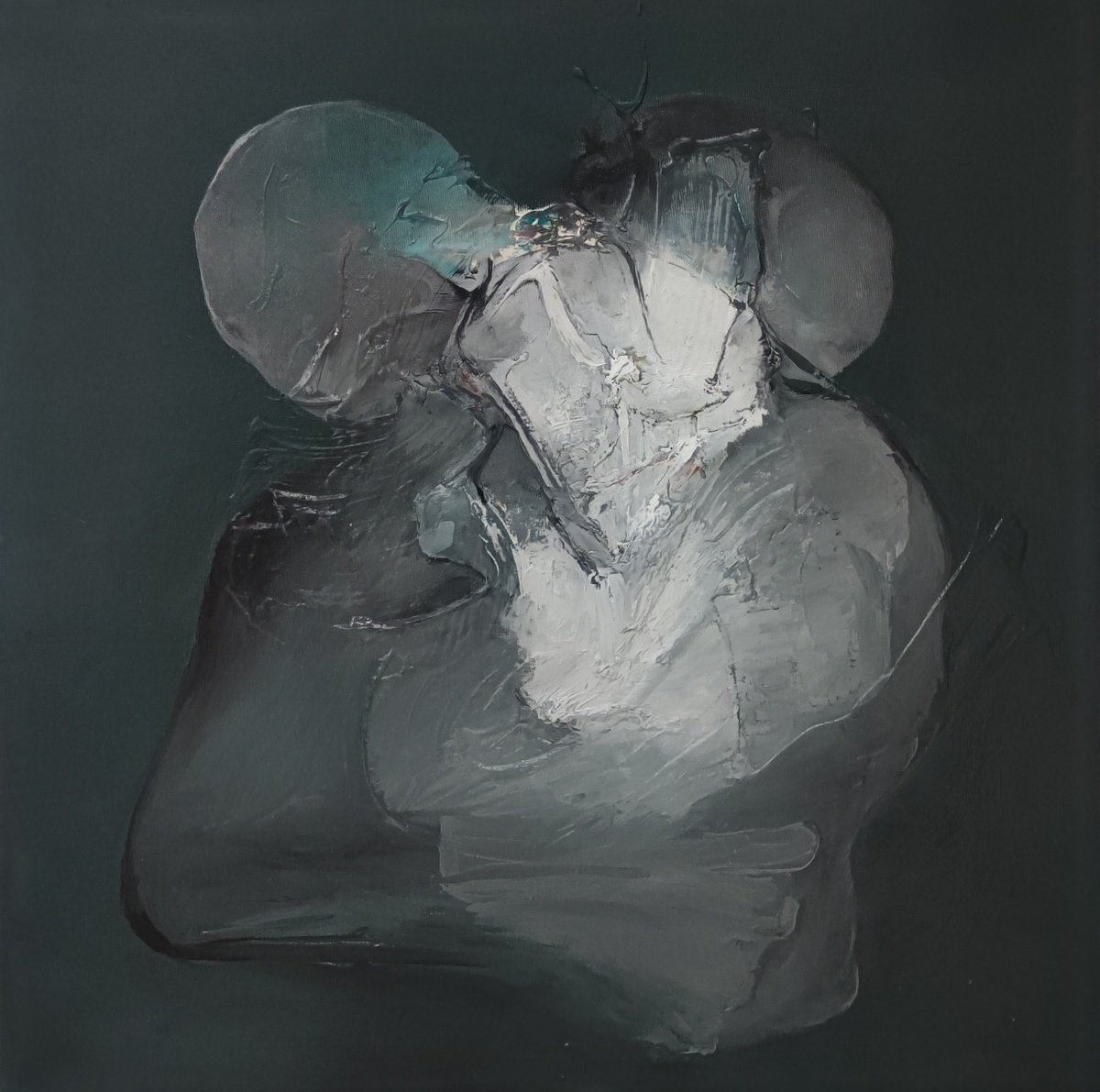 Abstract Portrait Oil Painting By Mladen Ilic, 24 X 24", Strength, Original Artwork