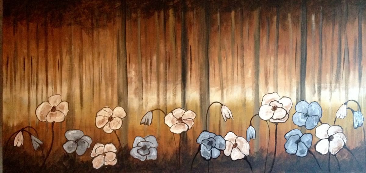 Abstract Botanical Acrylic Painting By William F. Adams, 48 X 24", Appalachian Blossoms, Original Artwork