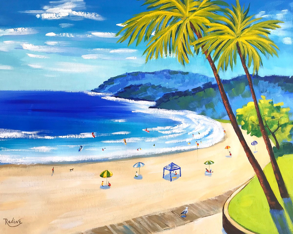 Impressionistic Landscape Acrylic Painting By Irina Redine, 20 X 16, Australian Beach, Original Artwork