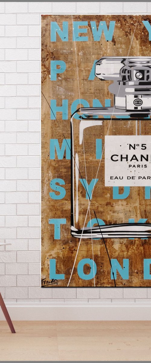 Chanel Teal 140cm x 100cm Chanel Book Page Urban Pop Art by Franko
