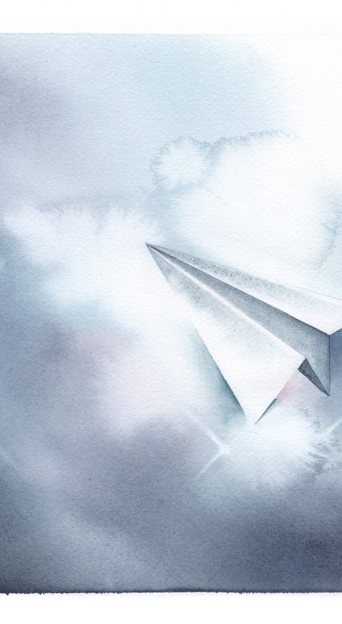 Promises - Paper Plane Watercolor by ieva Janu