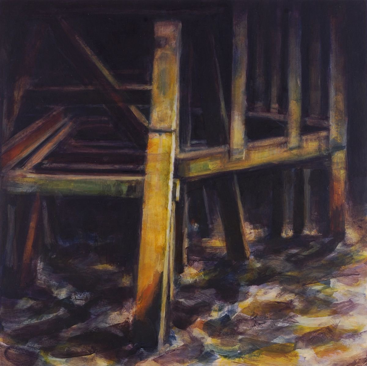 Impressionistic Landscape Acrylic Painting By Hugo Lines, 17 X 17, River Thames - Wood And Water, Original Artwork