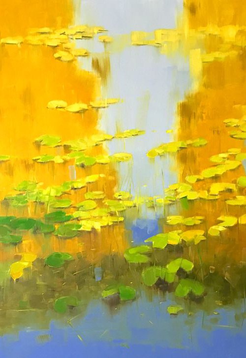 Waterlilies in Autumn, Large Original oil Painting, Handmade artwork, One of a Kind by Vahe Yeremyan