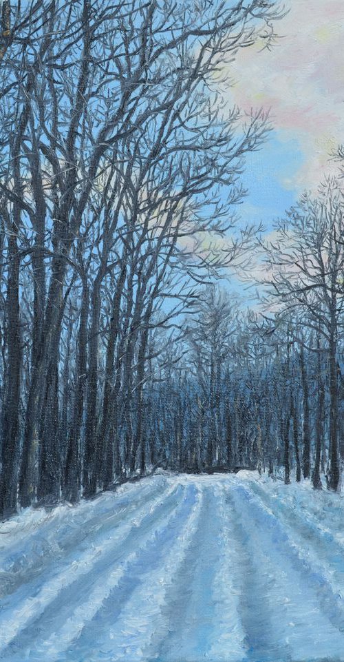 Winter Road to the Gas Well - 16 X 20 oil by Kathleen McDermott