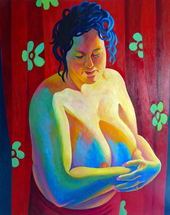 SEMI-NUDE AGAINST RED CLOTH