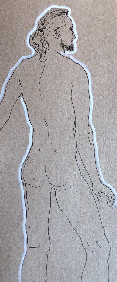 Naked man from the back - Erotic sketch - Nude man drawing - Sensual gift for Valentine's Day. by Olga Ivanova