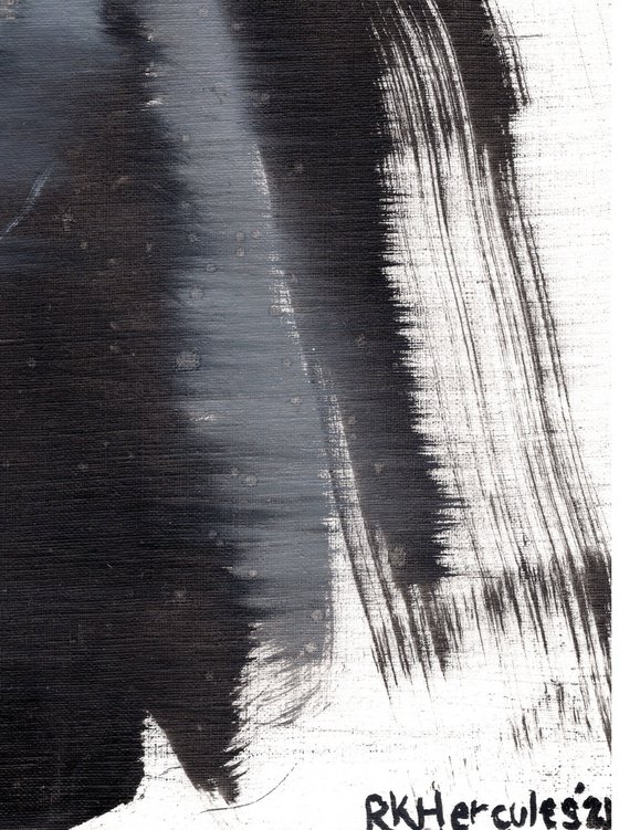 Emelia | Black and white shoulder woman oil painting on paper | beautiful powerful lady wearing nightwear