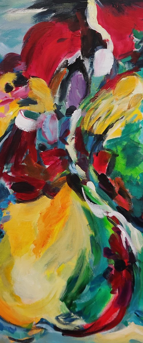 Flowers Colours  Modern art Abstract Acrylic  100x100 by Sylvie Dodin