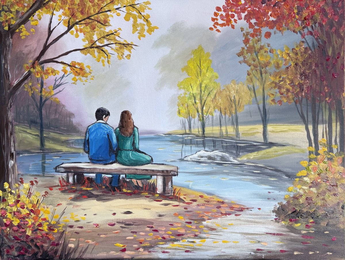 Impressionistic Landscape Acrylic Painting By Aisha Haider, 31 X 24, Our Time Together, Original Artwork