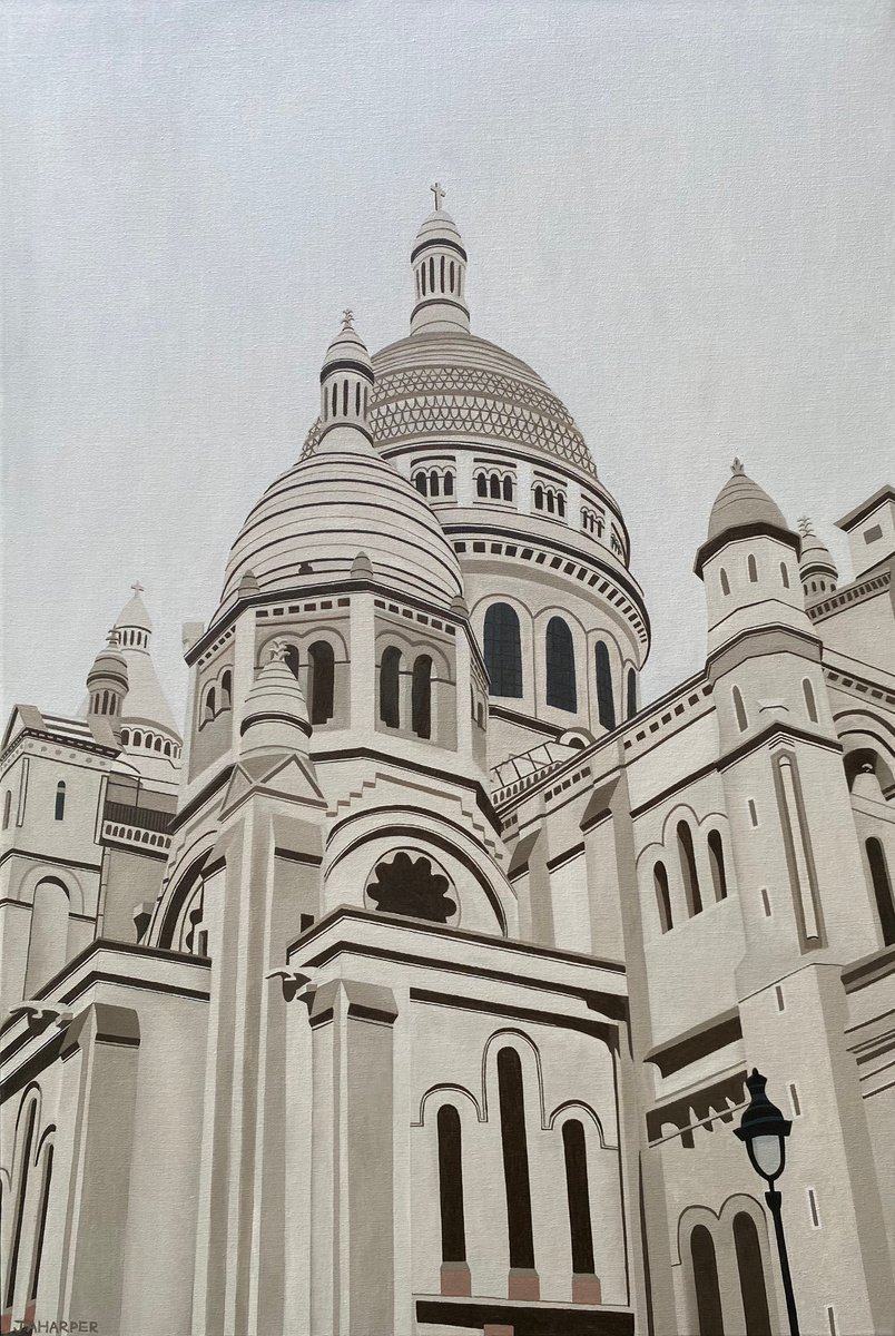 Cityscapes Oil Painting By Jill Ann Harper, 24 X 36, Sacre-Coeur, Original Artwork