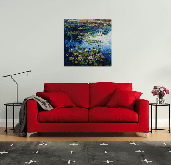 Water lilies Original Oil painting 90 x 90 cm FREE SHIPPING