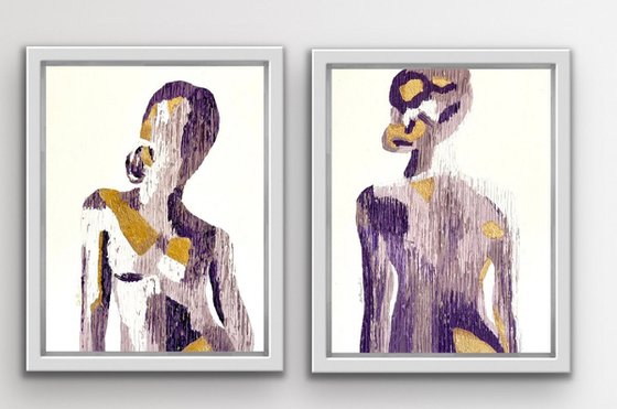 Immutable Essence - Composition 2 paintings - Purple - Framed - Ready to hang