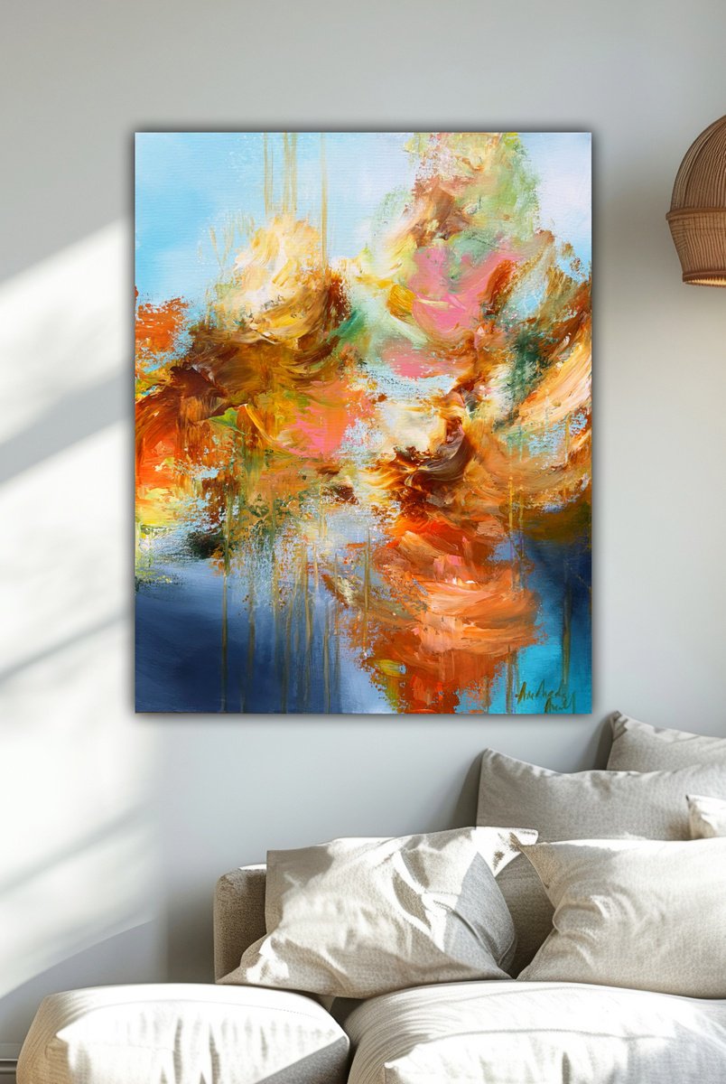 Abstract Acrylic Painting By Andrada Anghel, 22 X 28, Roses In Motion, Original Artwork