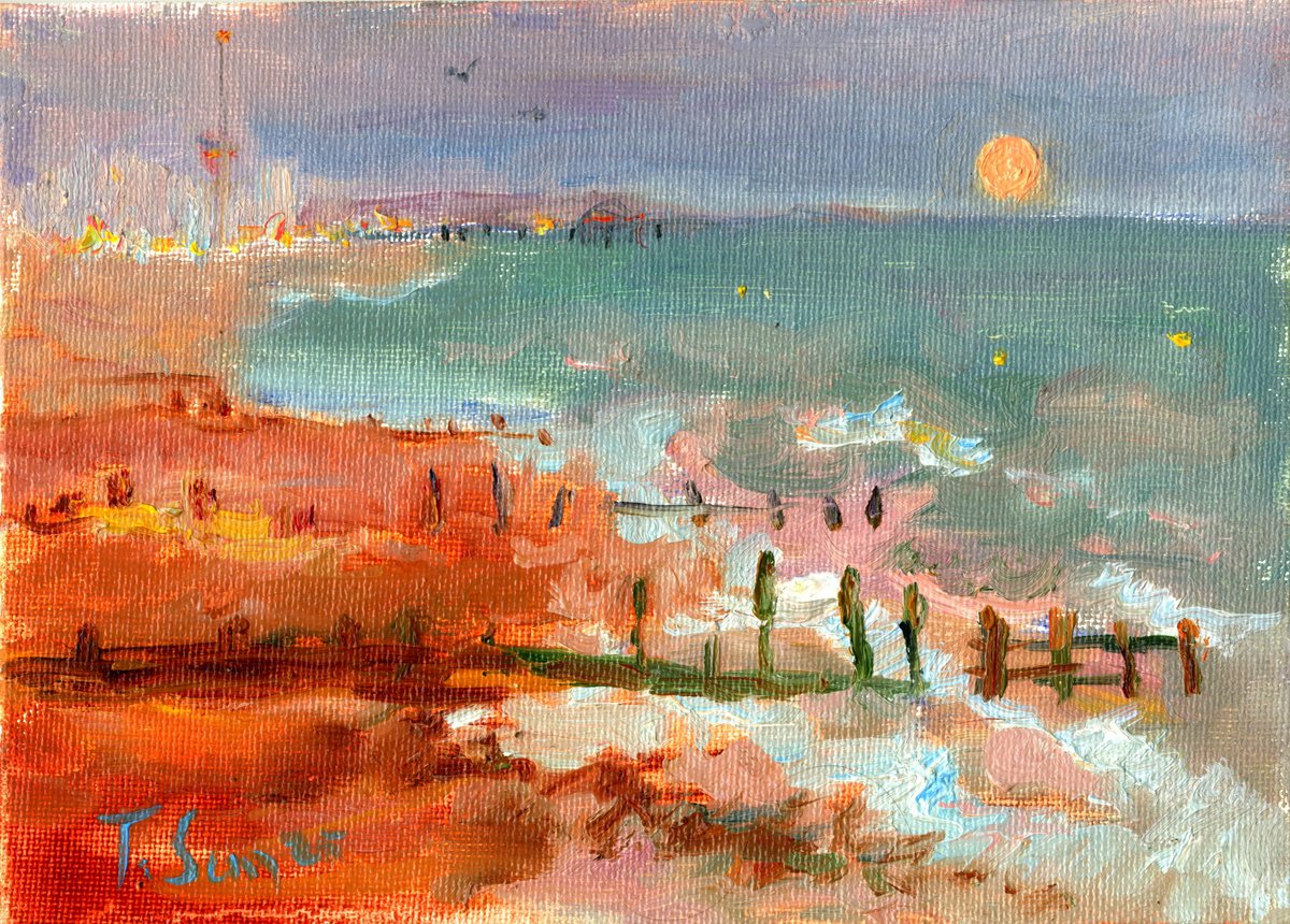 Full Moon On The Beach. Uk By Tanya Sun, 7 X 5, Artwork For Sale On Artfinder