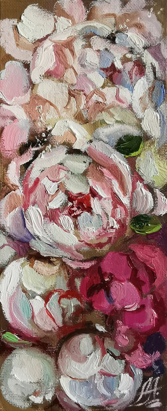 Flowers blossom Peonies Painting Textured Peony Miniature