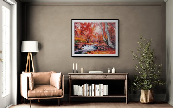 " river in autumn forest "