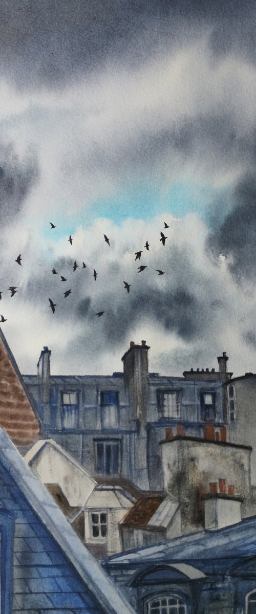 Paris Rooftops after the Rain by Olga Beliaeva Watercolour