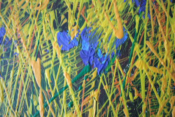 Wheat field and flowers 0104 /ORIGINAL ACRYLIC PAINTING