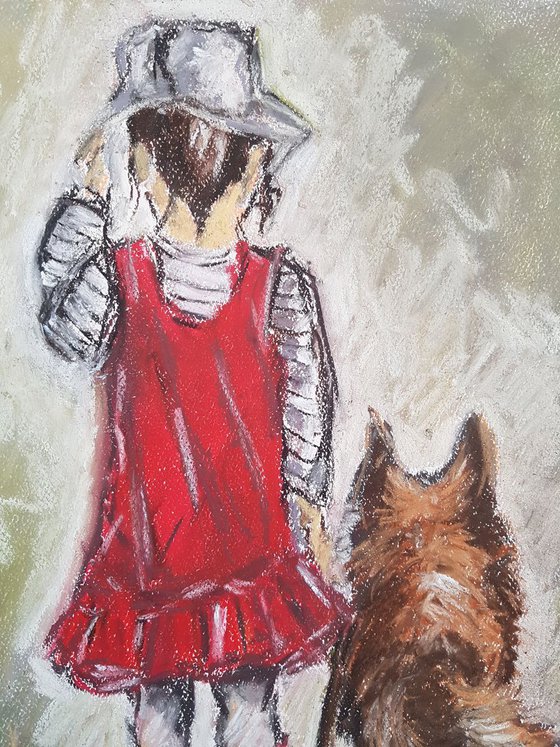 A girl with her dog 22.9*30.5 cm