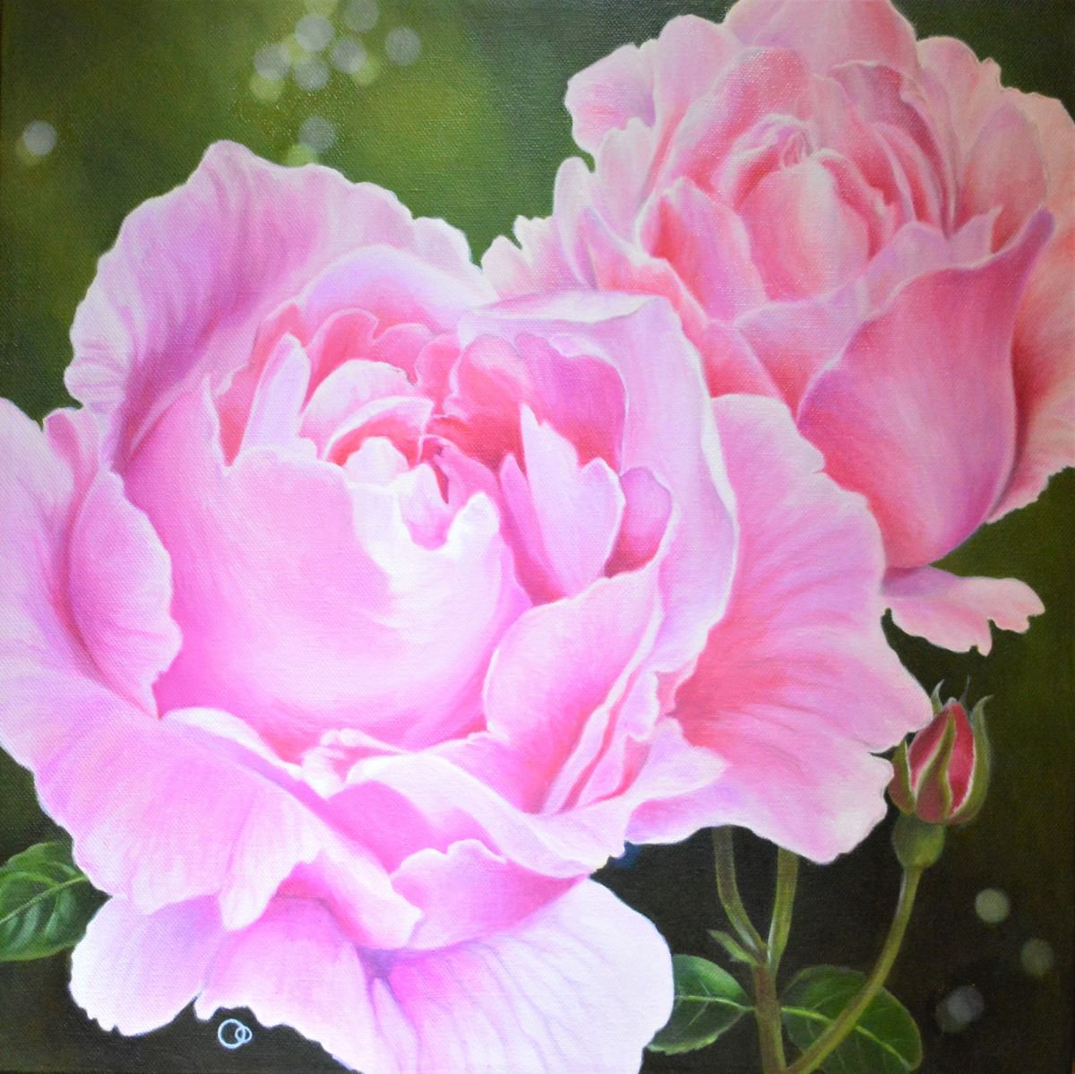 Garden Roses Floral Oil Painting Pink Roses by Veronique Oodian