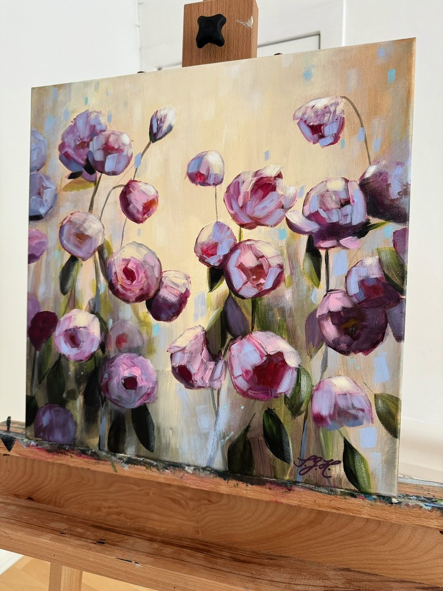 Impressionistic Botanical Acrylic Painting By Sandra Gebhardt-Hoepfner, 16 X 16", New Beginnings 5, Original Artwork