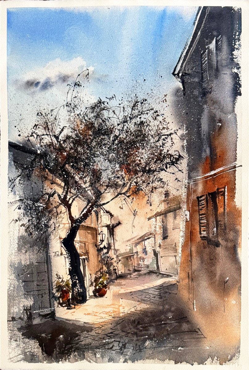 Impressionistic Landscape Watercolour By Sophie Rodionov, 15 X 22", Mystery Tree, Original Artwork