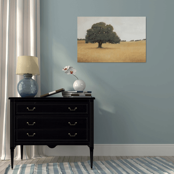 Summer Oak Tree 220501, earth tones tonal landscape with trees