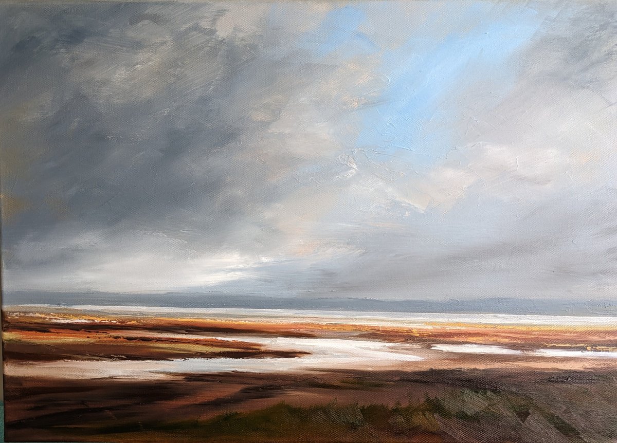 Impressionistic Landscape Oil Painting By Steve Keenan, 25 X 18", Winter At Parkgate Marsh, Original Artwork