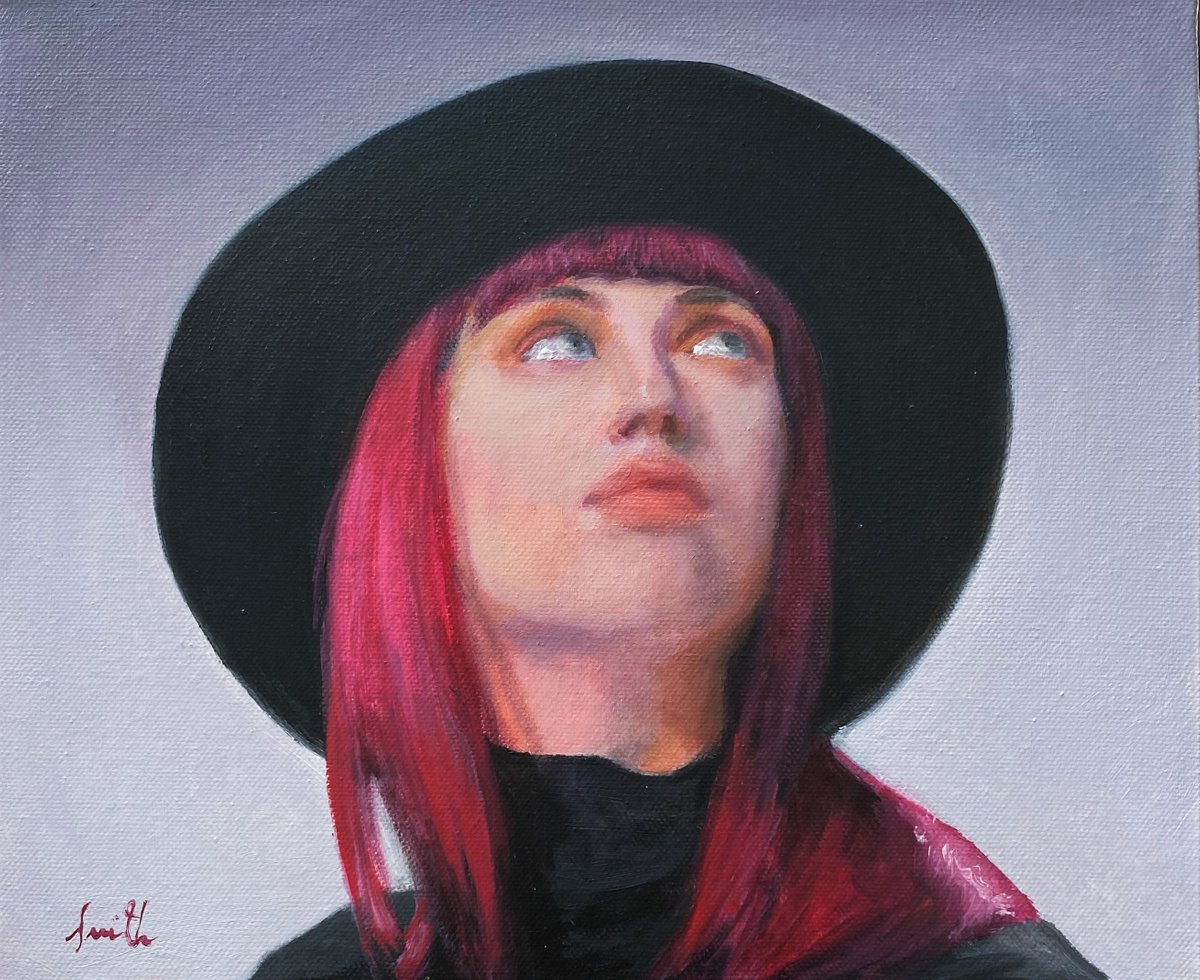 Contemporary portrait of a young woman with a hat. by Jackie Smith