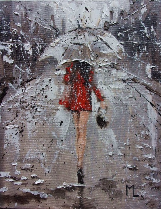 " RAINY FAIRY " original painting CITY palette knife