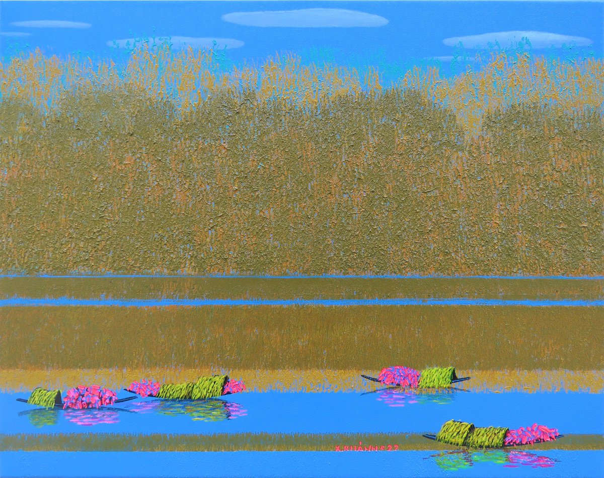 Impressionistic Landscape Acrylic Painting By Xuan Khanh Nguyen, 24 X 20", Autumn Morning, Original Artwork