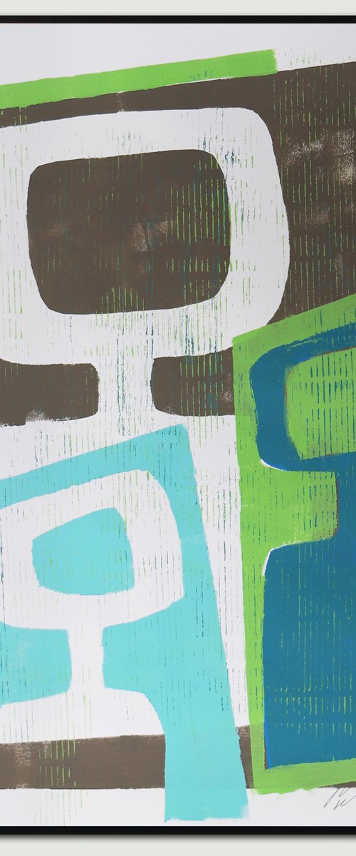 Abstract Family Portrait  - Art on paper - Green & Blue - (A2 42x59,4cm) 35J by Ronald Hunter