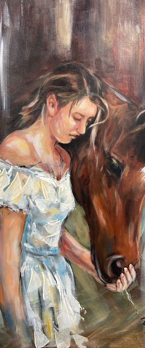 Girl with her horse by Tawab Safi